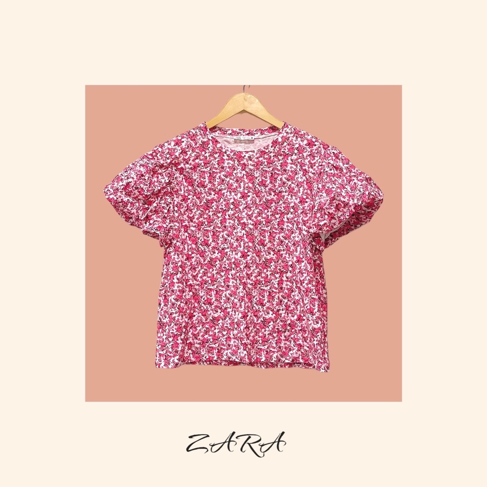 ZARA Floral Puff Sleeve Top